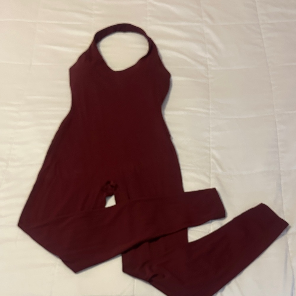 Oner Active Burgundy Halter Jumpsuit Leggings